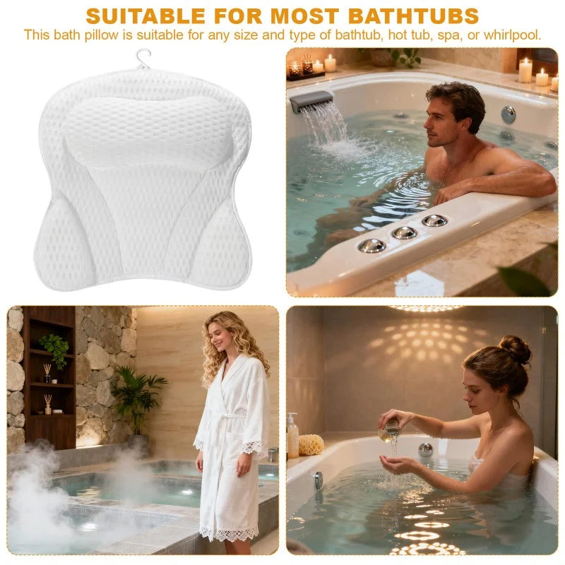 Non-Slip Bath Pillow with Suction Cups